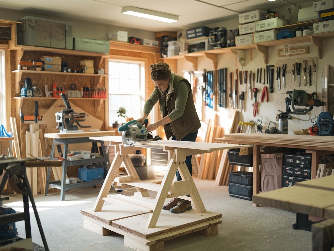 Proces cięcia drewna na stole do pilarki tarczowej