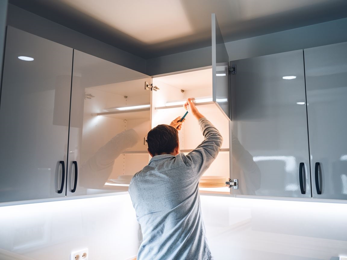 Widok na mechanizm zawiasu podczas naprawy