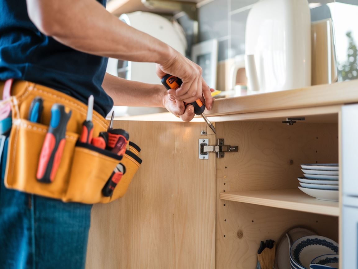 Zawiasy meblowe w trakcie regulacji pionowej
